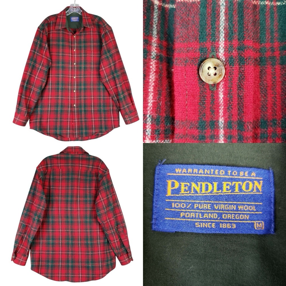 Pendleton Board Shirt Button Up Red Tartan Plaid Size Mens Medium Wool LS